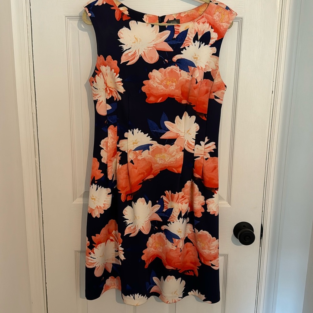 Vince Camuto Pink & Navy Floral Flare Dress - Size 12